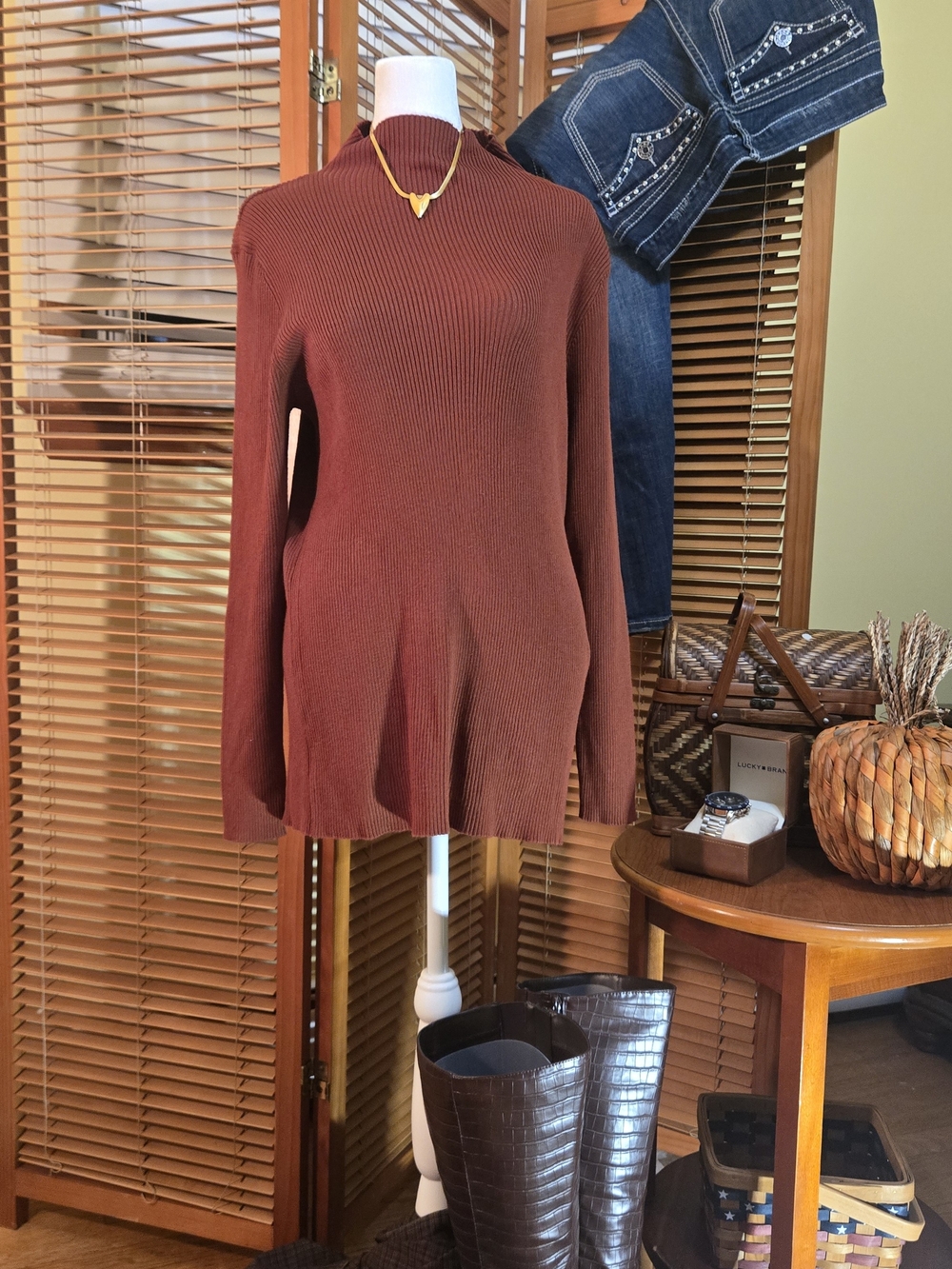 NWT Nine West Rust Brown Ribbed Knit Mock Neck Sweater Plus Size 1X